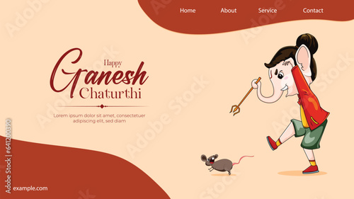 Vector 'Ganesh Chaturthi' Lord Ganesh playing with rat templates banner website design