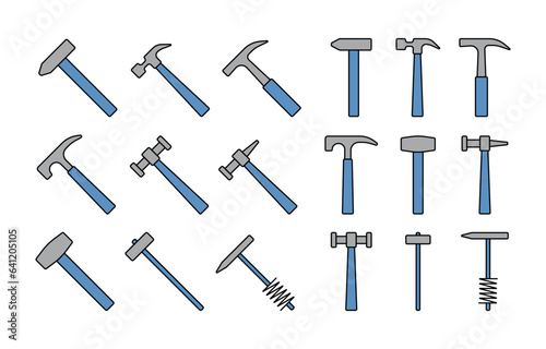 Hammers flat icons colored cliparts construction tools signs