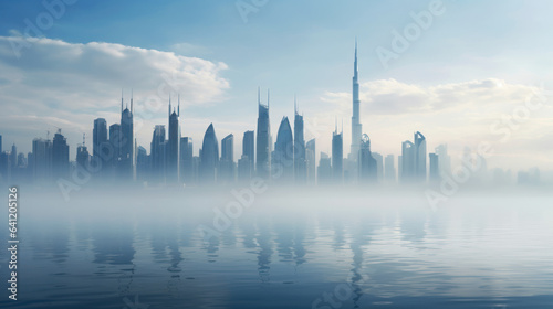 Dubai with skyscrapers submerged in thick fog during sunrise © EmmaStock