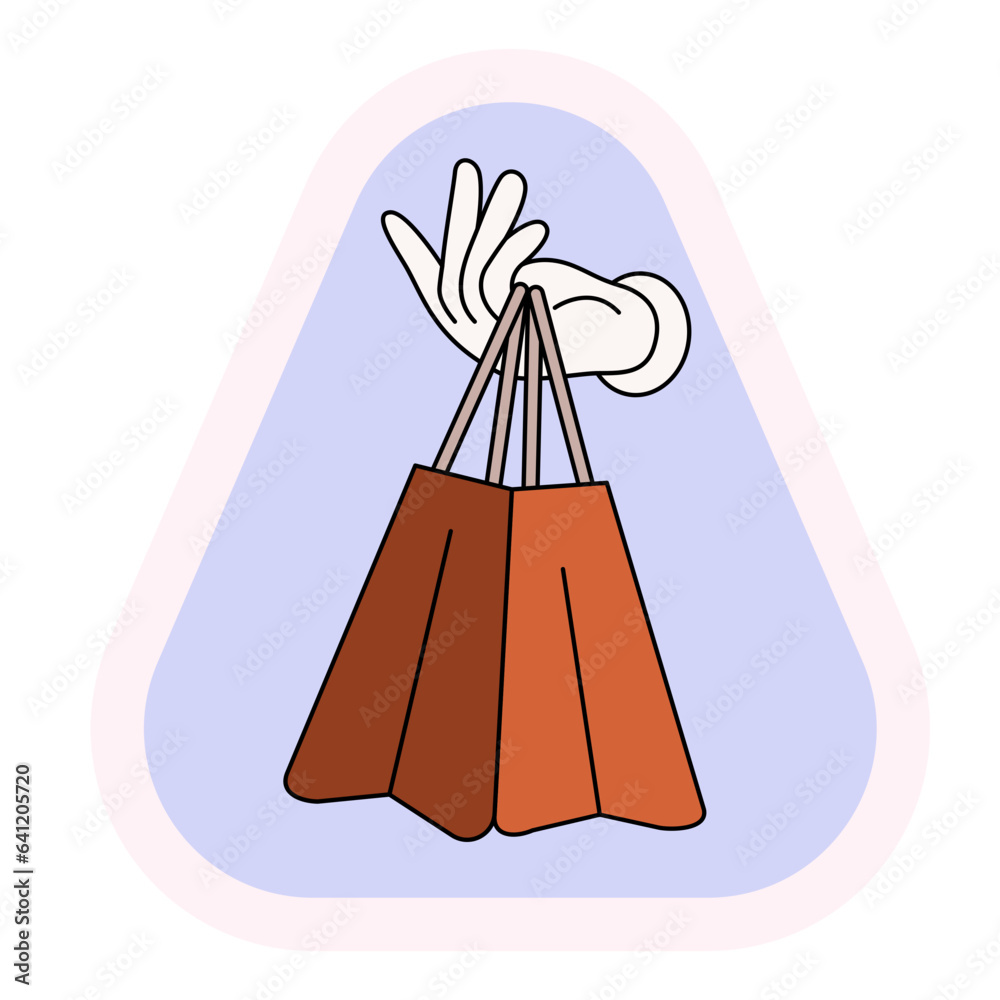 Hand holding shopping bags sticker illustration Hand holding shopping bags sticker illustration
