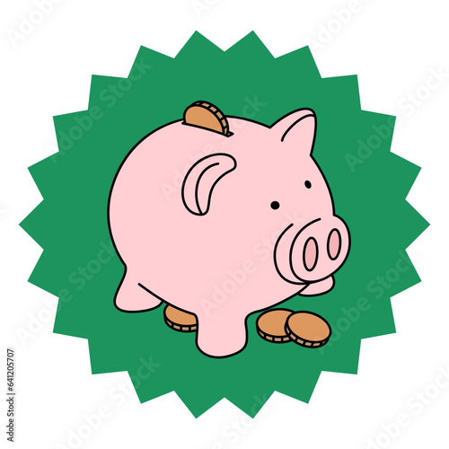 Piggy bank with coins sticker illustration