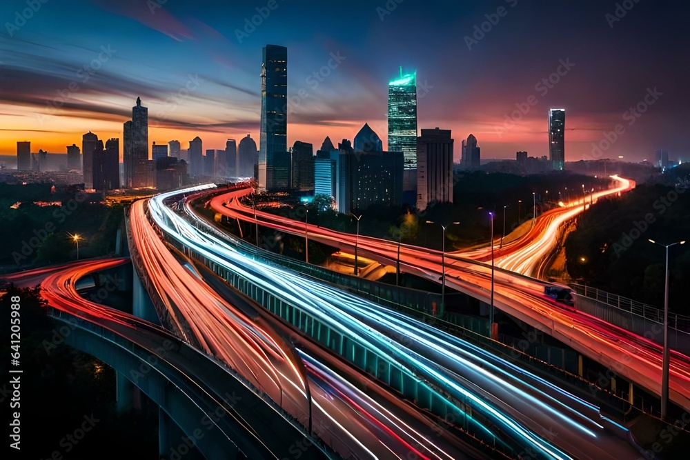 Obraz premium An electrifying cityscape at night