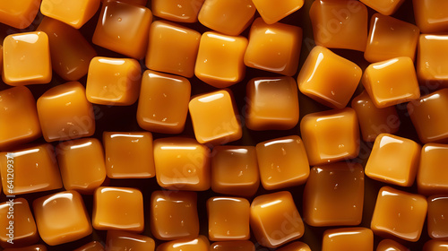 Toffee candy, caramel candies background. Sweet backdrop. Generative AI