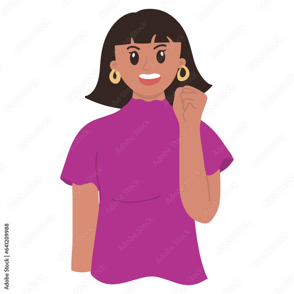 Portrait of young woman gesturing keep the spirit with clenched vector