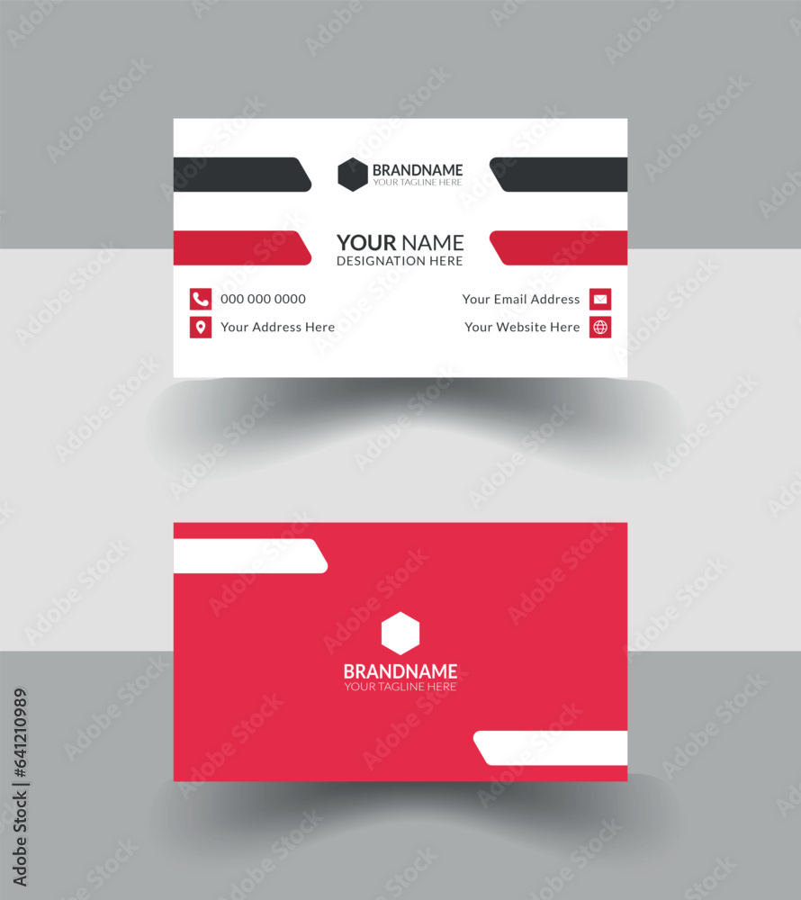 Corporate red white black color combination business card.Minimalistic