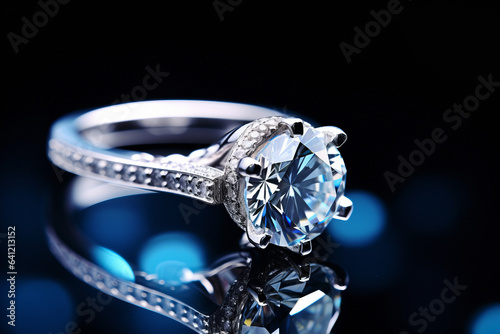 Engagement ring with a diamond or other precious stone on a dark background, close-up view.generative ai 