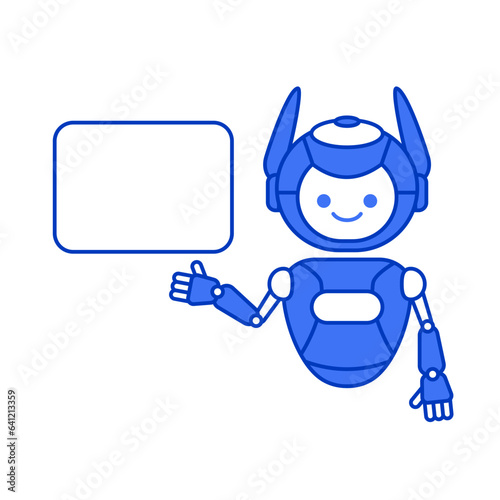 Robot holding blank poster banner or showing information