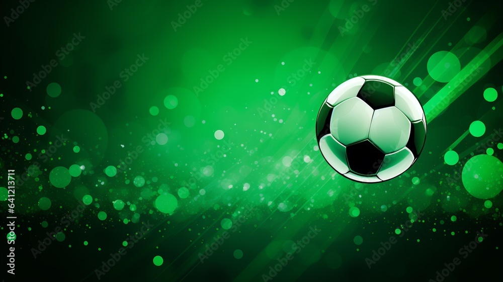 Naklejka premium Soccer ball on green background with lights. 