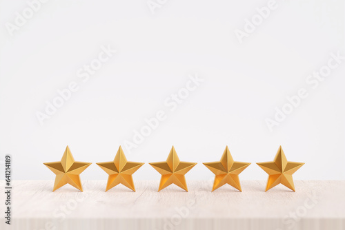 Five stars on background. concept of business quality rating, five stars, or premium product.