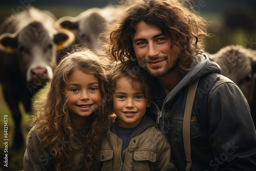 A homeschooling family visits a local farm, integrating real-world experiences and practical learning into their curriculum. Generative AI.