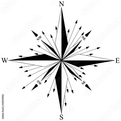Kompass Rose Vektor mit acht Richtungen und abstrakter Pfeil Anordnung.
Symbol für Marine-, Seefahrt - oder Trekking-Navigation oder zur Verwendung in eine Landkarte.
Isolierter Hintergrund.
