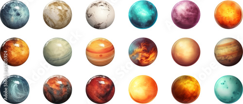 planets set in the style of photo-realistic compositions, rtx on, realistic watercolor paintings, lightbox, saturno butto, transcendent