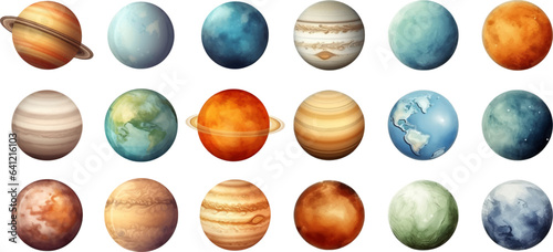 planets set in the style of photo-realistic compositions, rtx on, realistic watercolor paintings, lightbox, saturno butto, transcendent