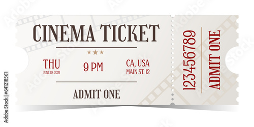 Cinema entry ticket in old style. Admit one