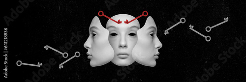 Fényképezés Young woman with many splitting faces