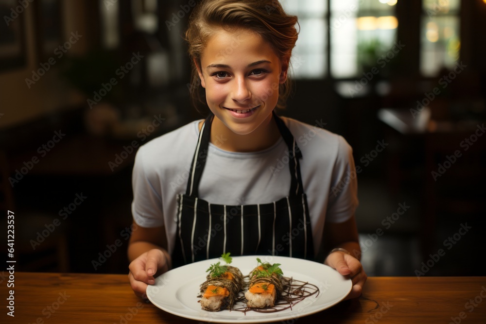 Student Proudly Presenting A Beautiful Dish, Generative AI Student Proudly Presenting A Beautiful Dish, Generative AI