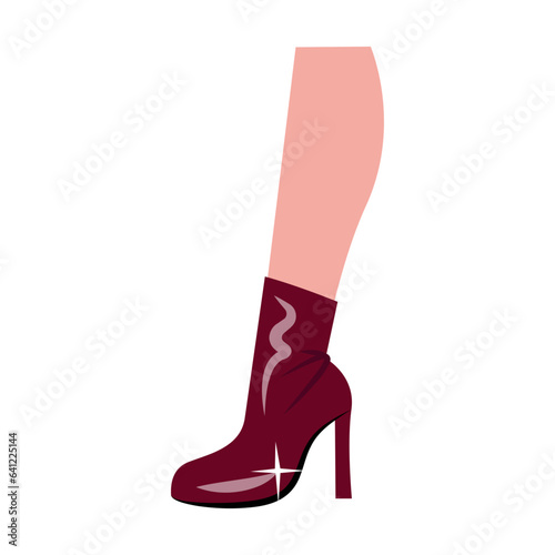Woman leg with high heeled boot flat illustration