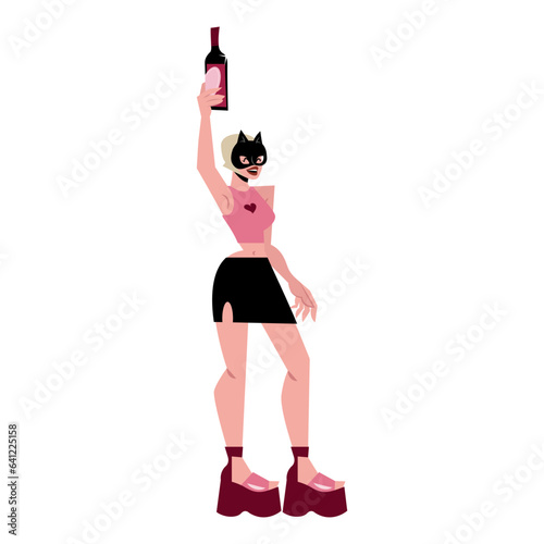 Woman holding wine bottle flat illustration