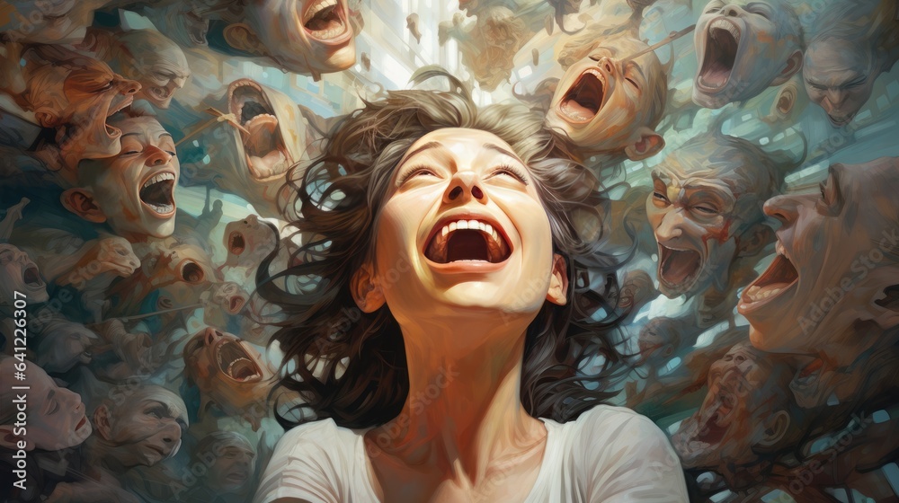 expressive woman's multiple emotional reactions montage - obrazy, fototapety, plakaty 