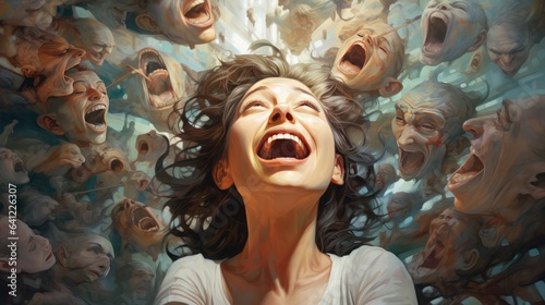 expressive woman's multiple emotional reactions montage photo