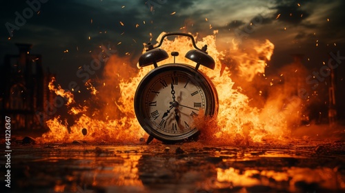 Burning Time: Retro Clock on Fire.