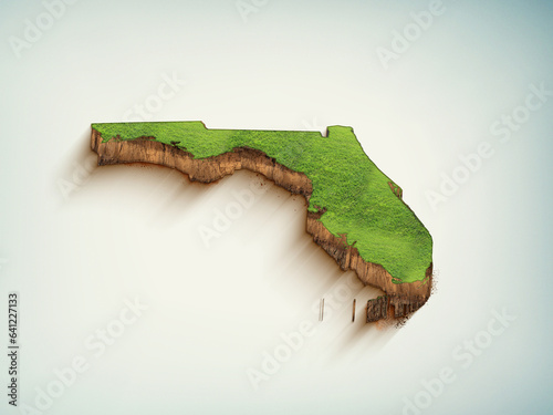 High-quality Florida America USA 3D soil map, Florida USA 3D soil map render.