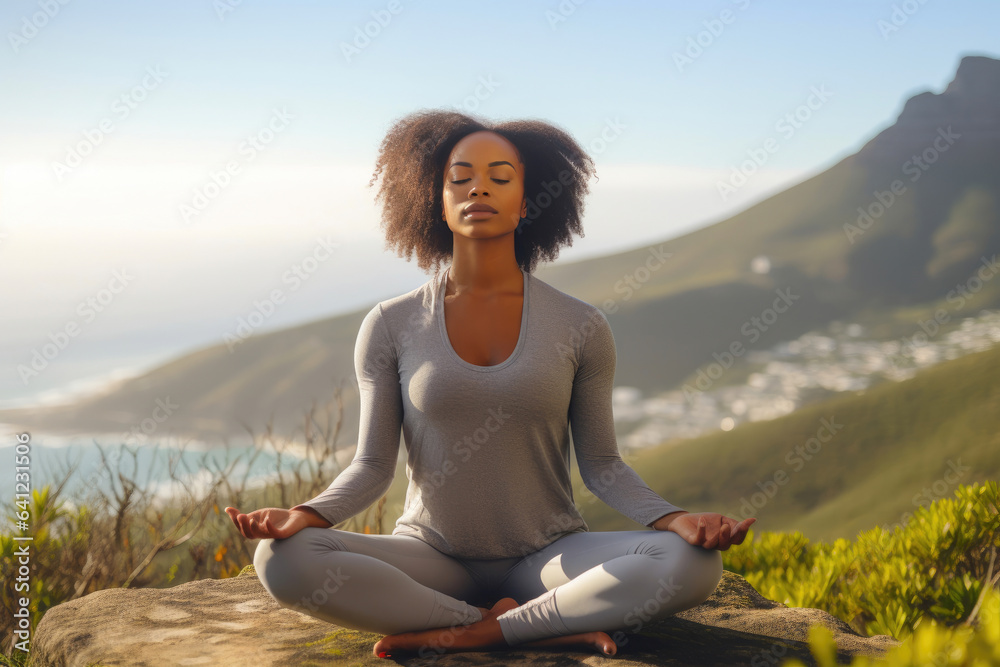 Naklejka premium Mountain Meditation: Finding Peace in Nature's Gym