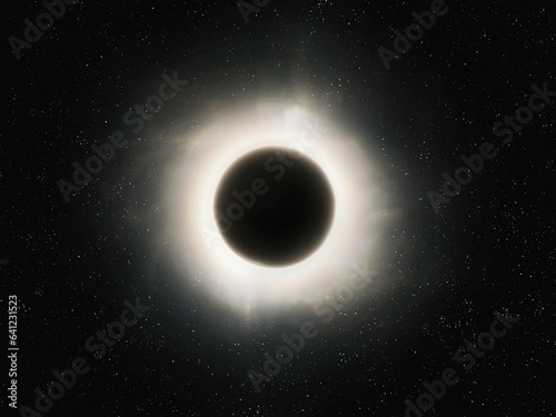 Fototapeta Naklejka Na Ścianę i Meble -  Ring of light around the singularity. A black hole in space absorbs matter. Dark star in the universe.