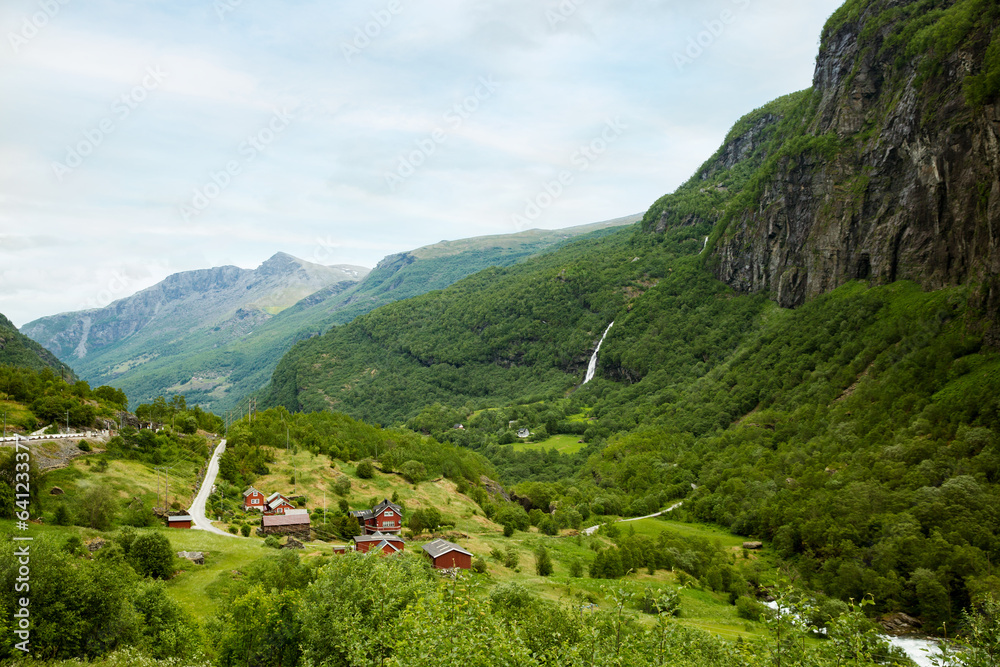 The beauty of Norwegian nature. West Norway natural landscape along the route of the Flam railway