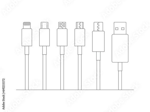 Set of USB cable icons, Mobile phone charger, Vector illustration.