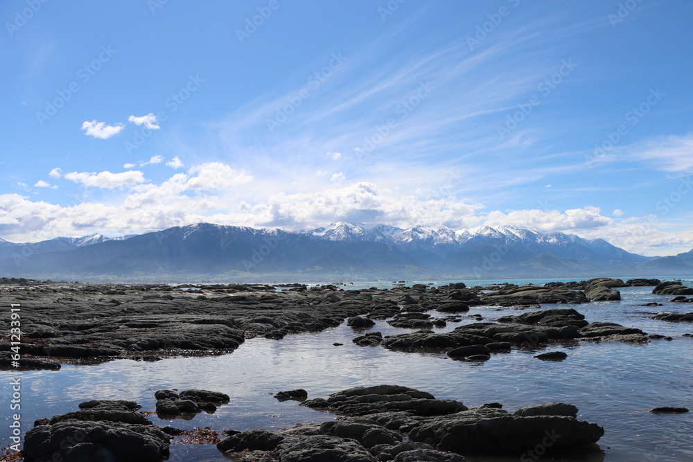 Fototapeta premium Seaward Kaikoura ranges with beautiful snow covered mountains