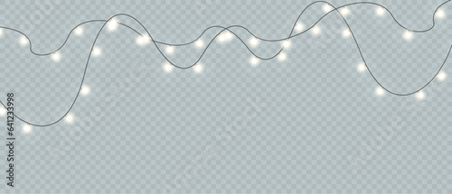 Christmas Lights Magic: Realistic Isolated Design Elements for Festive Greeting Cards, Banners, Posters, and Web Design. Garland Decorations with LED Neon Lamps.