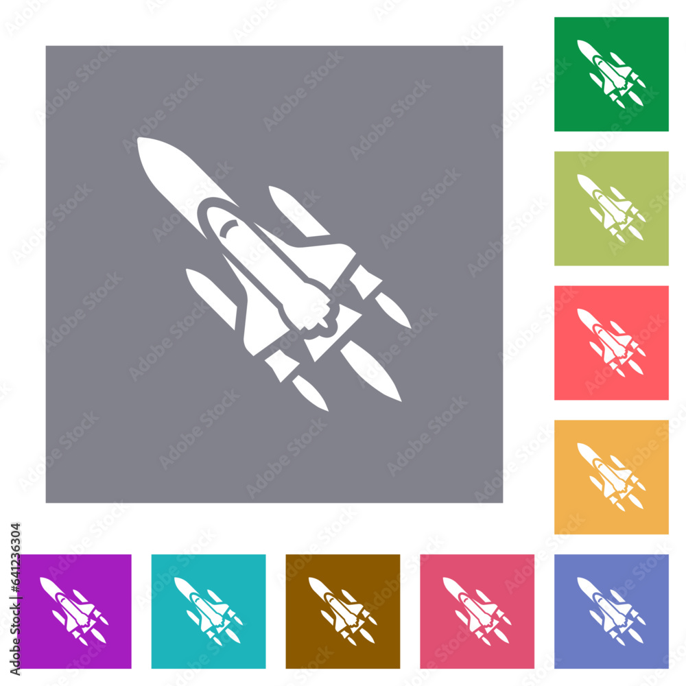 Space shuttle with launchers square flat icons Space shuttle with launchers square flat icons
