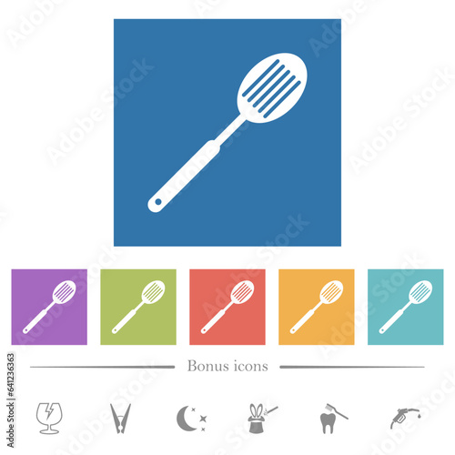 Kitchen spatula flat white icons in square backgrounds