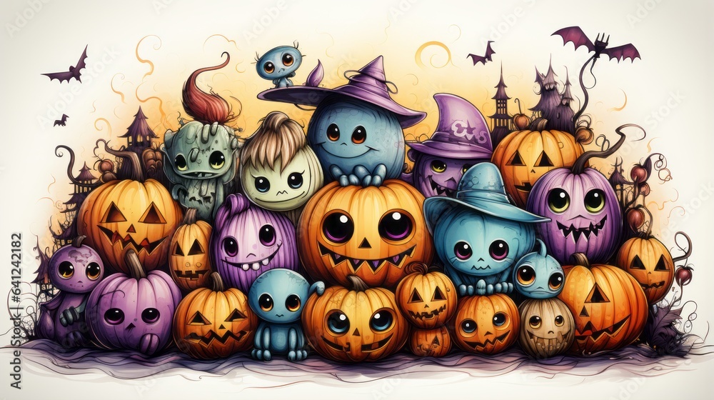 Halloween Doodles Clipart Collection on White Background