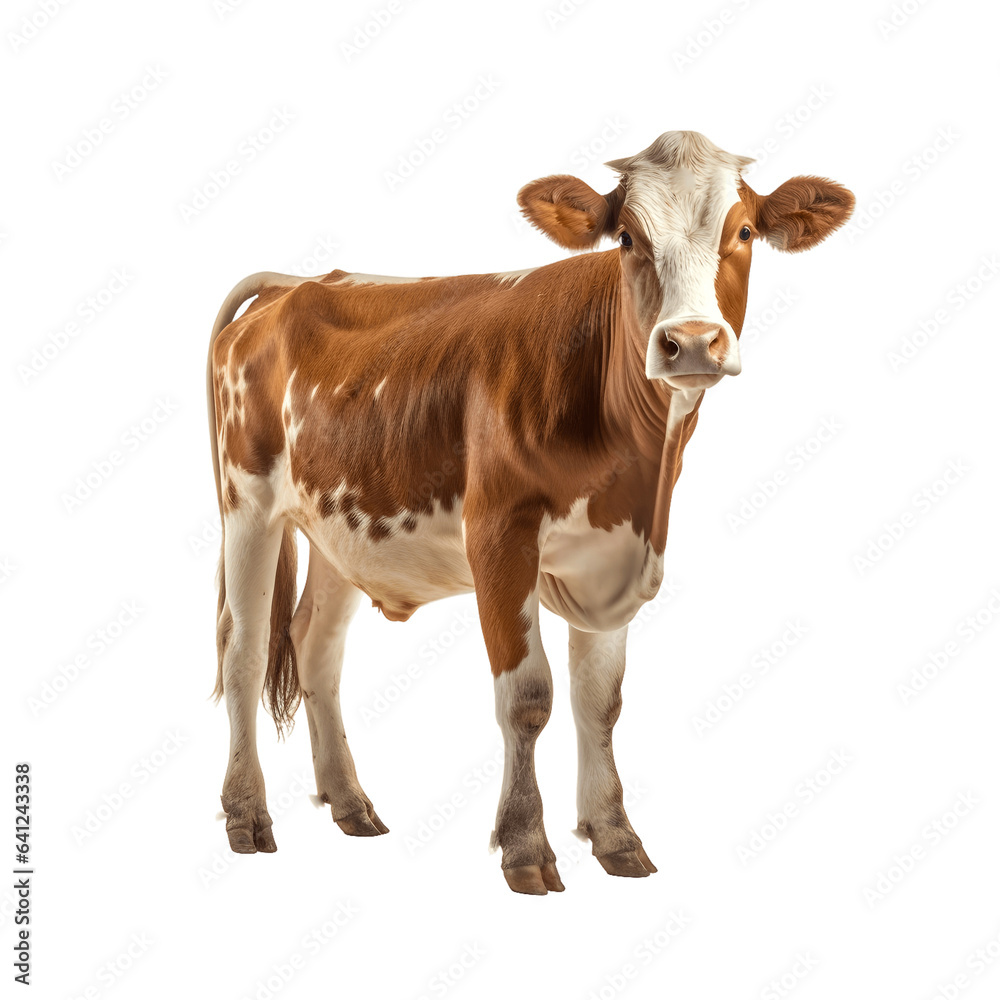 Cow isolated on white background, brown cow
