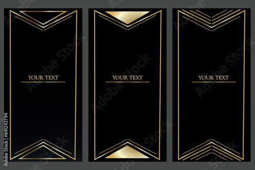 Luxury invitation card background. Golden elegant geometric shape, golden lines with gradient on black background. Premium illustration design for grand opening, card,party invitation, wedding .Vector