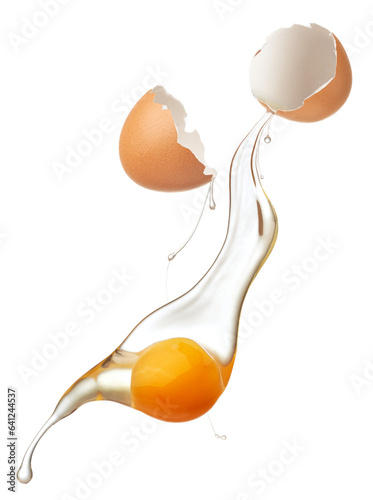 Photography Cracked egg shell revealing egg yolk and white isolated