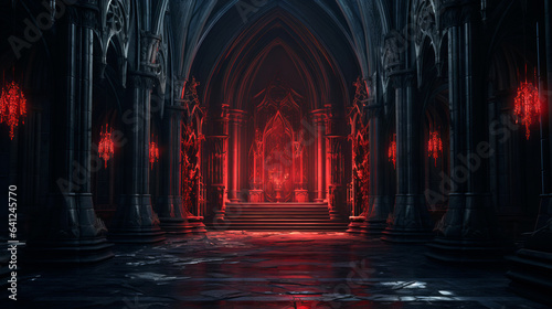 red light at the altar of the dark gothic cathedral