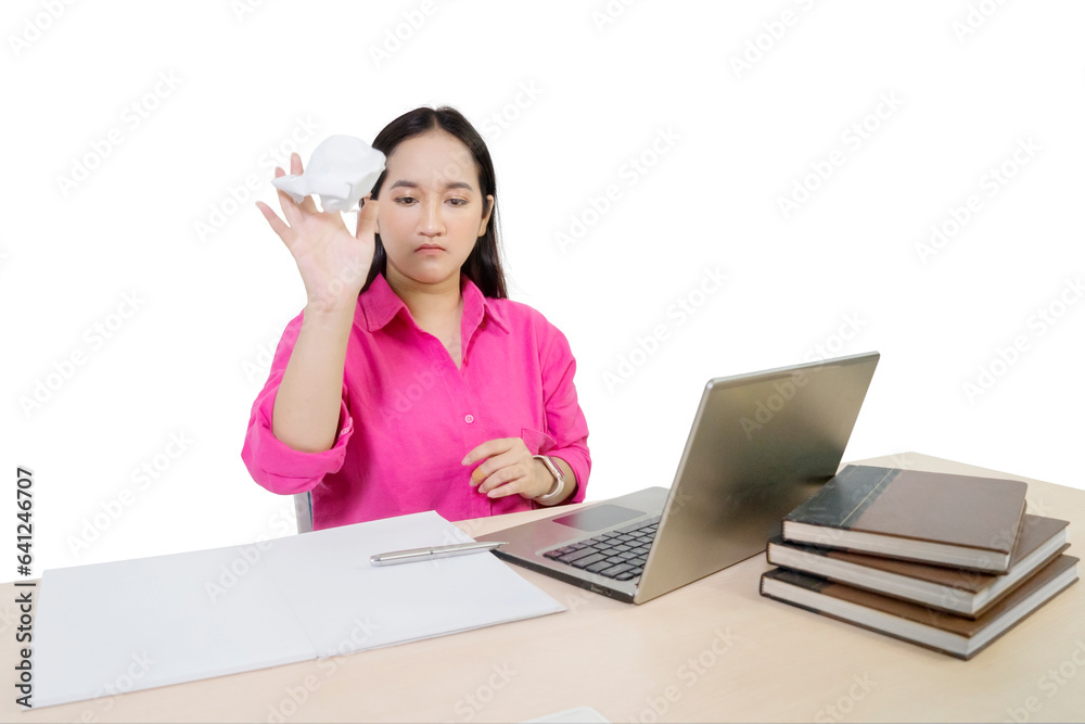 Photo of angry female college student throw a paper Photo of angry female college student throw a paper
