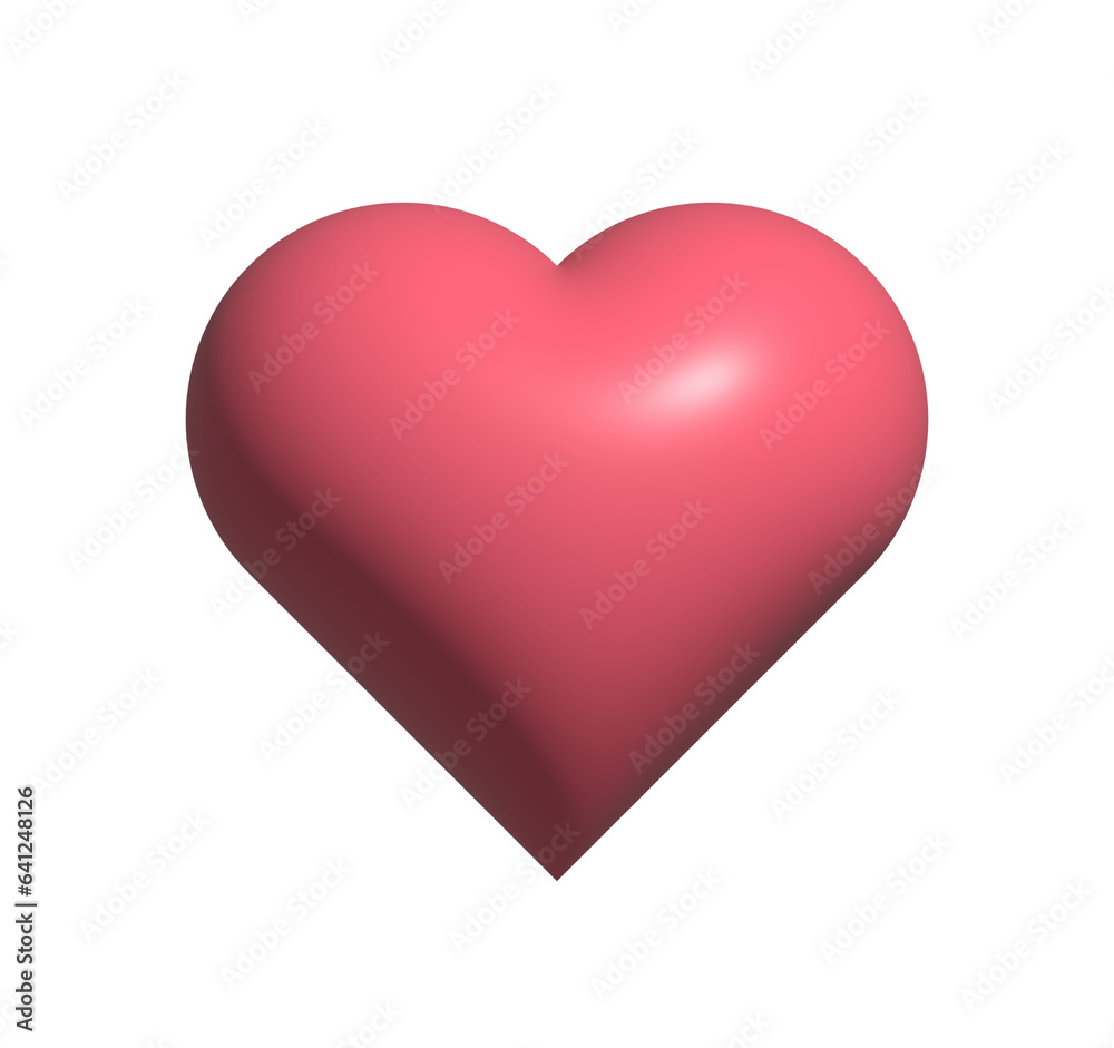 Coral heart isolated. Elements for valentine day. Mother day. 3d rendering. PNG with transparent background. Flat lay