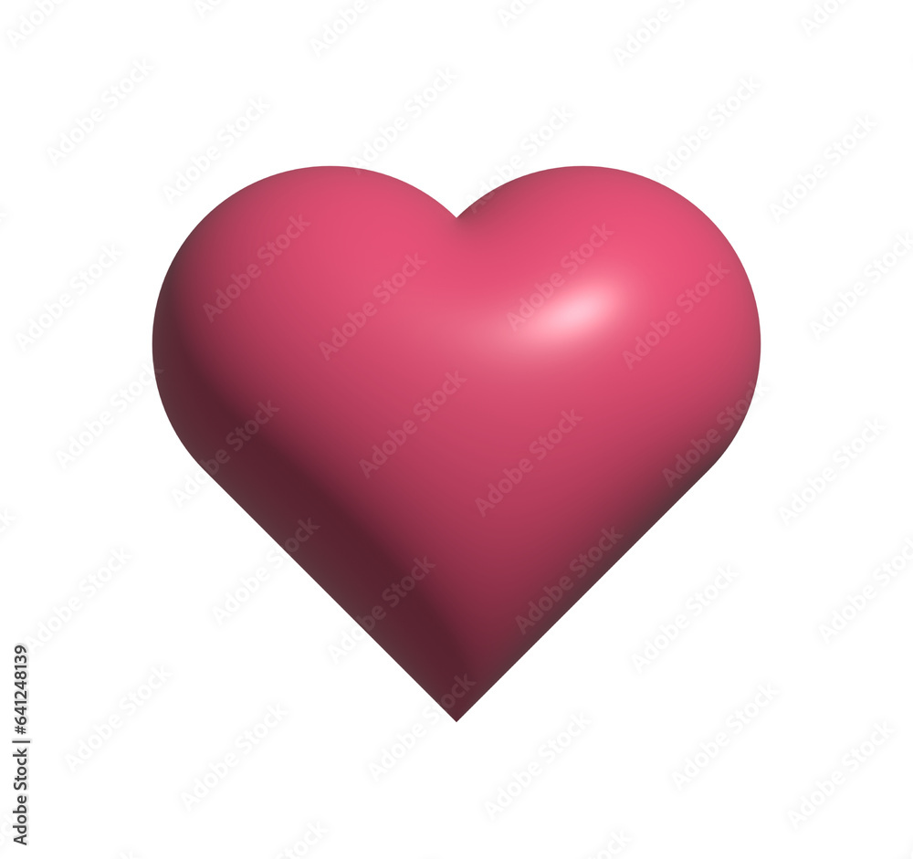 Magenta heart isolated. Elements for valentine day. Mother day. 3d rendering. PNG with transparent background. Flat lay