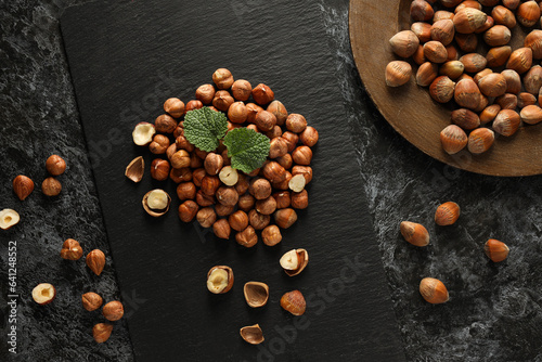 Healthy food and healthy nutrition concept, nuts - hazelnut photo