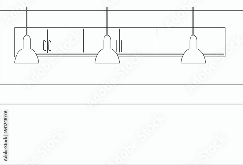 Bar counter, wardrobe, loft-style chandeliers. Interior.black and white