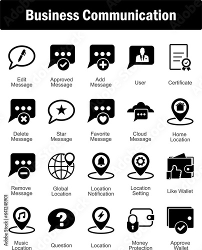 A set of 20 business icons as edit message, approved message, add message