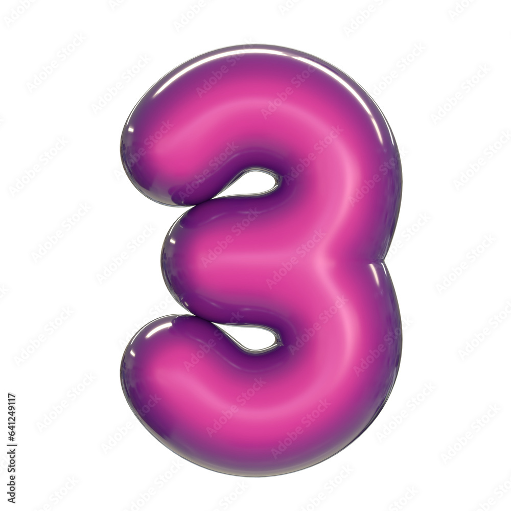 Round pink glossy font 3d rendering number 3 Round pink glossy font 3d rendering number 3