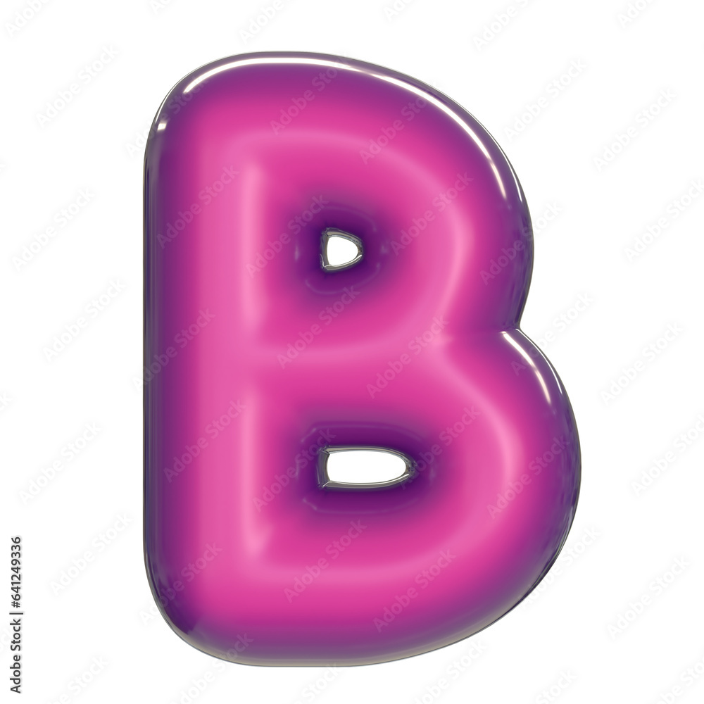 Round pink glossy font 3d rendering letter B
