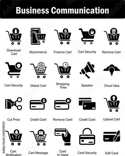 A set of 20 business icons as download cart, mcommerce, finance cart