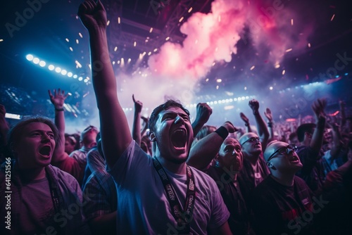 Fototapeta Cheering Crowd At An Esports Event, Generative AI