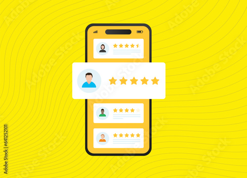 User reviews User Interface, feedback and ratings. Customer experience vector illustration with colourful background 
